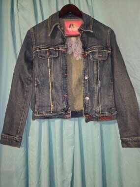 Fiorucci Vintage Floral Embroidered Denim Jacket Medium